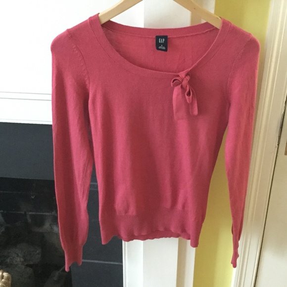 Vintage GAP Scoop Neck Sweater with Bow Tie Accent Collar Pink - Sz Small - Picture 1 of 6